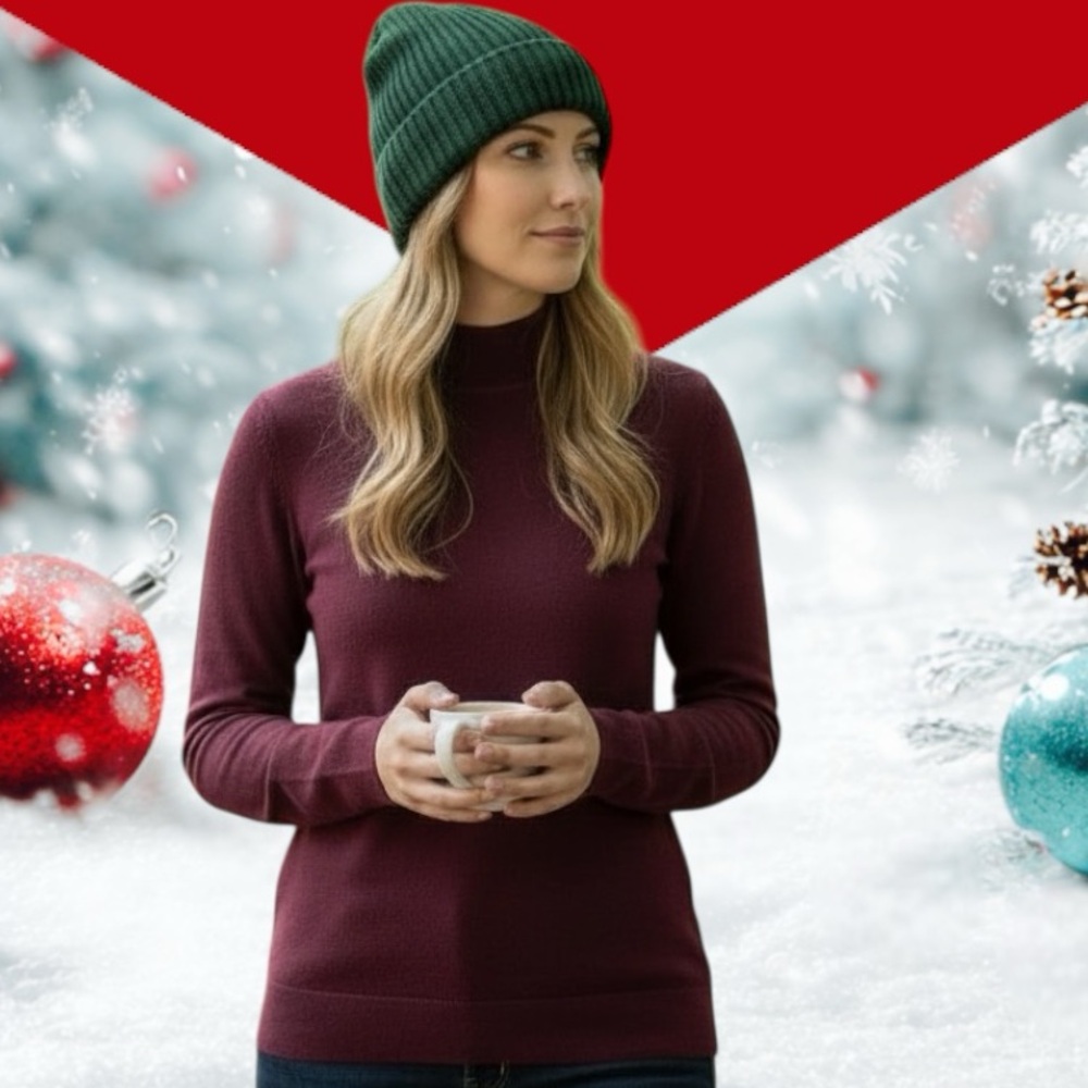 T Tahari Knit Mock Neck Turtle Neck Deep Burgundy Size Small
